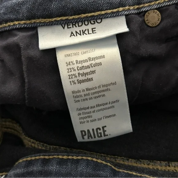 ❤️ PAIGE Dark Blue Verdogo Ankle Skinny Jeans 27 - Picture 6 of 12